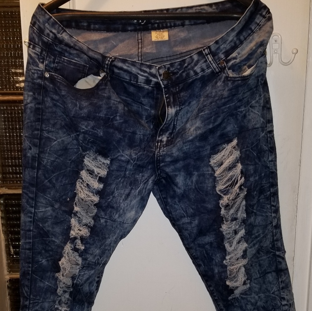 Distressed Acid Washed blue jeans